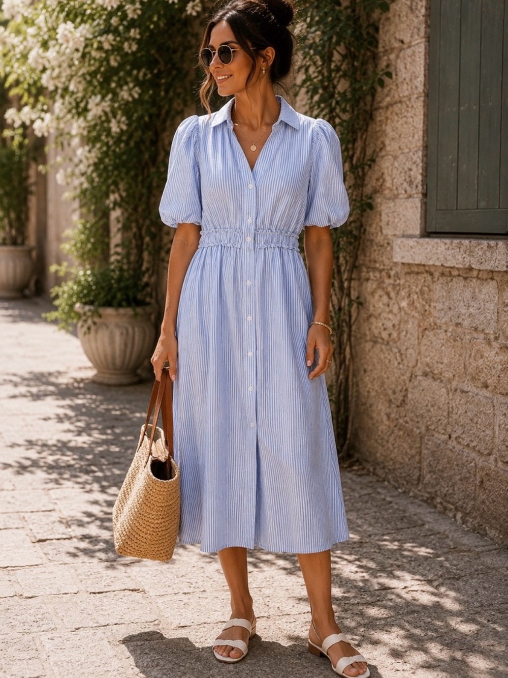 NWT Lilly Pulitzer Pale Blue Striped Collared Midi Dress, Size 8